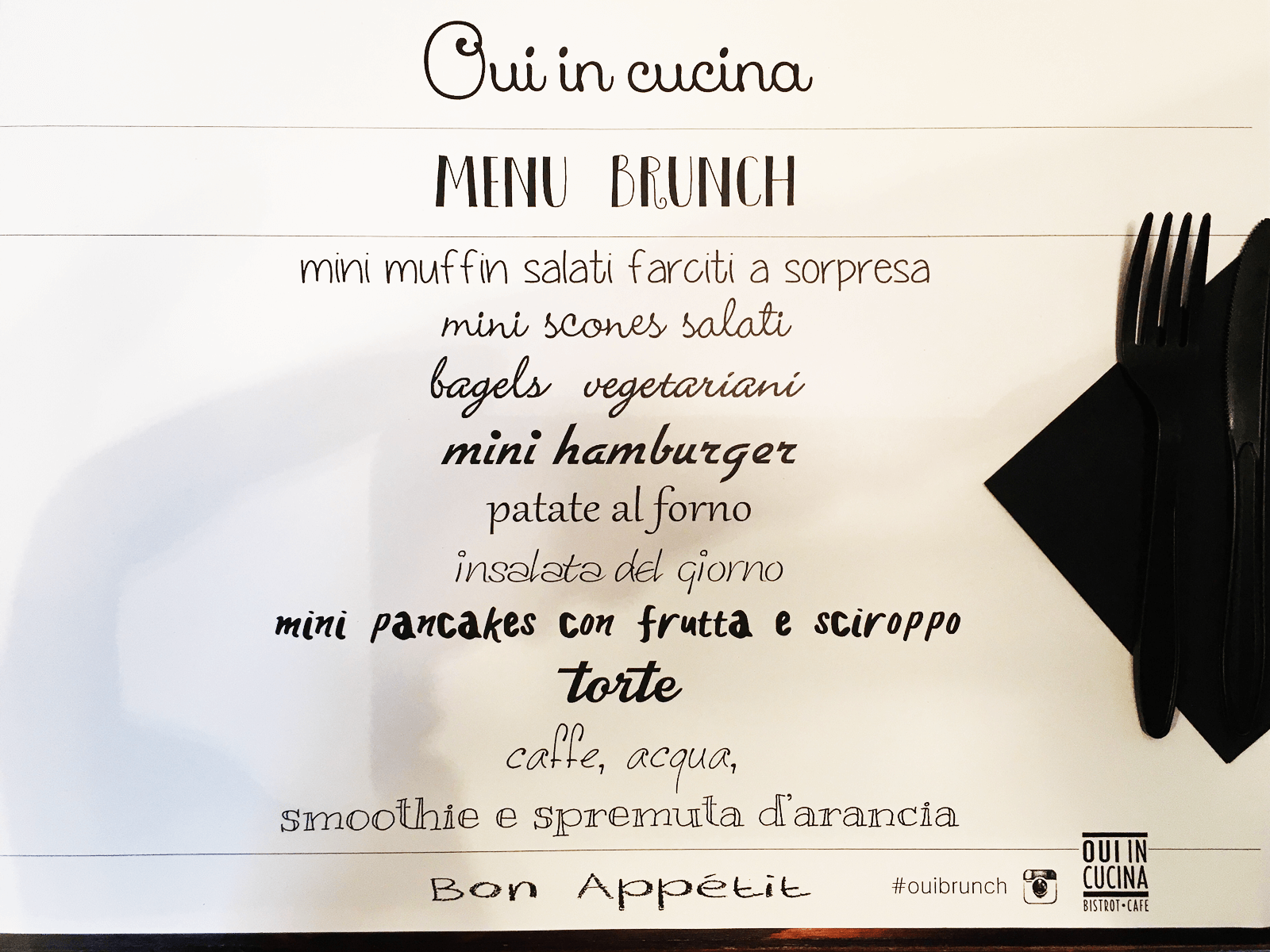 Menu brunch Oui in Cucina My Lovely Bologna